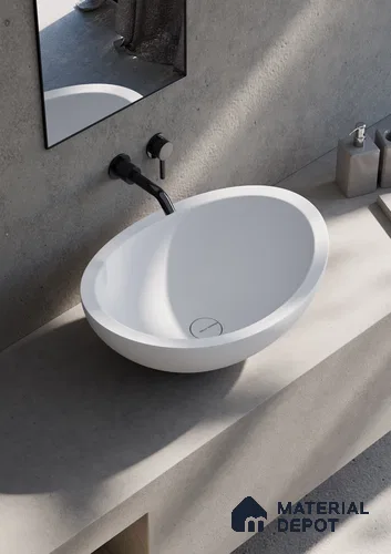 Albany Solid White Translucent Basin BS 00213 420 x 340 mm Artificial Stone Acrylic Body Stain Free Designer Basin - 160 mm | Suitable For Bathroom, Vanity & Utility Areas