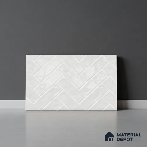 TL 00629 A Light Albaster White 12 x 18 inch Glossy Finish 3D High Definition Digital Subway Ceramic Wall Tile - 6 mm