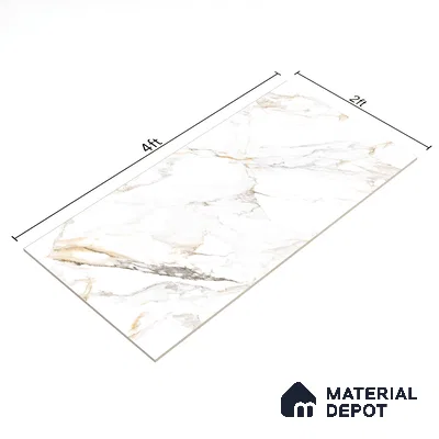 Budget Friendly Marble Floor & Wall Tile Value For Money TL 05606 Calacutta Alex 4 ft x 2 ft - Vitrified Glossy Finish -9 mm | Suitable for Living Room, Bedroom & Bathroom
