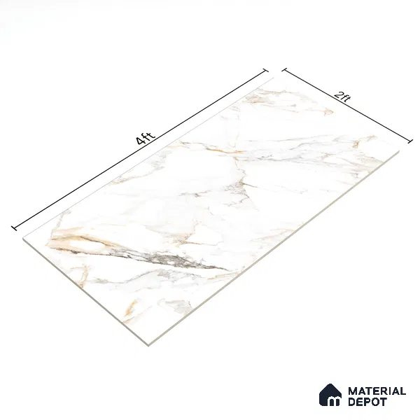 Budget Friendly Marble Floor & Wall Tile Value For Money TL 05606 Calacutta Alex 4 ft x 2 ft - Vitrified Glossy Finish -9 mm | Suitable for Living Room, Bedroom & Bathroom