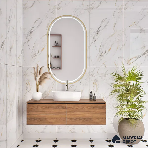 Budget Friendly Marble Floor & Wall Tile Value For Money TL 05606 Calacutta Alex 4 ft x 2 ft - Vitrified Glossy Finish -9 mm | Suitable for Living Room, Bedroom & Bathroom