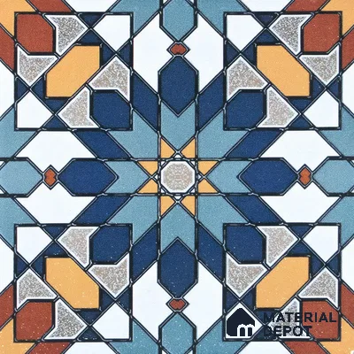 Moroccan Wall & Floor Tile TL 04921 Base & Bloom Decor Solid Blue 1 ft x 1 ft Ceramic Matte Finish - 9 mm | Suitable for Bathroom, Kitchen, Dining Area | Please Expect a Slight Variation of Pattern