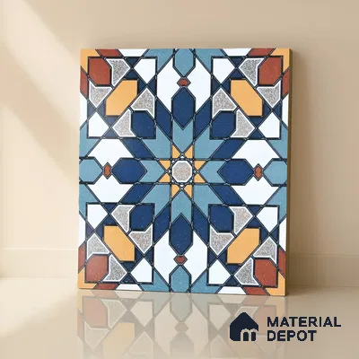 Moroccan Wall & Floor Tile TL 04921 Base & Bloom Decor Solid Blue 1 ft x 1 ft Ceramic Matte Finish - 9 mm | Suitable for Bathroom, Kitchen, Dining Area | Please Expect a Slight Variation of Pattern