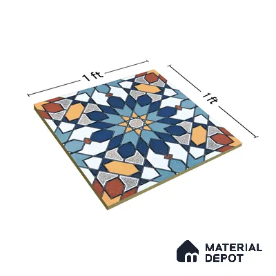 Moroccan Wall & Floor Tile TL 04921 Base & Bloom Decor Solid Blue 1 ft x 1 ft Ceramic Matte Finish - 9 mm | Suitable for Bathroom, Kitchen, Dining Area | Please Expect a Slight Variation of Pattern