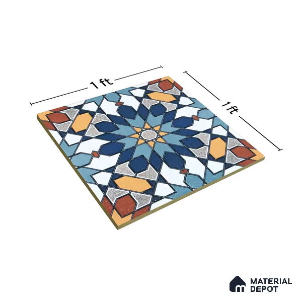 Moroccan Wall & Floor Tile TL 04921 Base & Bloom Decor Solid Blue 1 ft x 1 ft Ceramic Matte Finish - 9 mm | Suitable for Bathroom, Kitchen, Dining Area | Please Expect a Slight Variation of Pattern