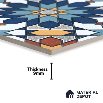 Moroccan Wall & Floor Tile TL 04921 Base & Bloom Decor Solid Blue 1 ft x 1 ft Ceramic Matte Finish - 9 mm | Suitable for Bathroom, Kitchen, Dining Area | Please Expect a Slight Variation of Pattern