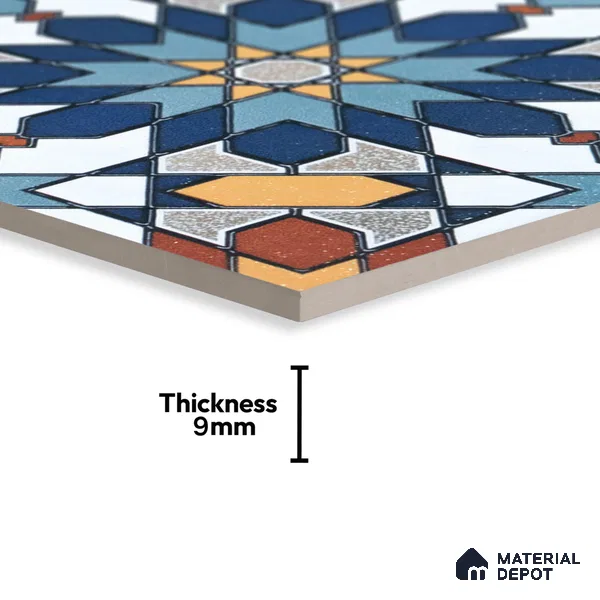 Moroccan Wall & Floor Tile TL 04921 Base & Bloom Decor Solid Blue 1 ft x 1 ft Ceramic Matte Finish - 9 mm | Suitable for Bathroom, Kitchen, Dining Area | Please Expect a Slight Variation of Pattern