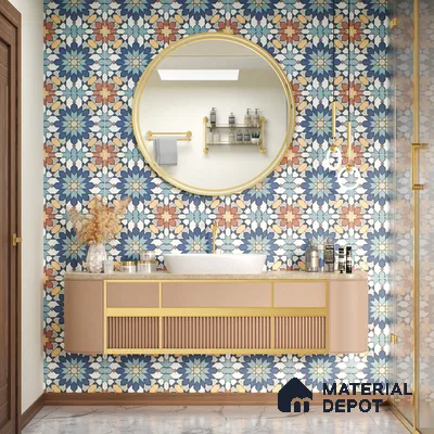 Moroccan Wall & Floor Tile TL 04921 Base & Bloom Decor Solid Blue 1 ft x 1 ft Ceramic Matte Finish - 9 mm | Suitable for Bathroom, Kitchen, Dining Area | Please Expect a Slight Variation of Pattern