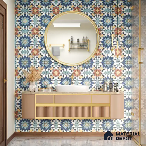 Moroccan Wall & Floor Tile TL 04921 Base & Bloom Decor Solid Blue 1 ft x 1 ft Ceramic Matte Finish - 9 mm | Suitable for Bathroom, Kitchen, Dining Area | Please Expect a Slight Variation of Pattern