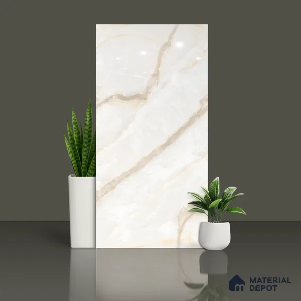 Budget Friendly Marble Floor & Wall Tile Value For Money TL 05577 Crema Alicant 4 ft x 2 ft - Vitrified Glossy Finish -9 mm | 4 Random Design | Suitable for Living Room, Bedroom & Bathroom