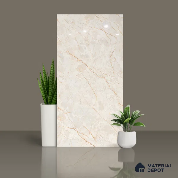 Budget Friendly Marble Floor & Wall Tile Value For Money TL 05589 Crema Allegra 4 ft x 2 ft - Vitrified Glossy Finish -9 mm | 4 Random Design | Suitable for Living Room, Bedroom & Bathroom