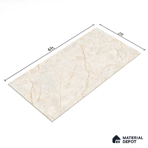 Budget Friendly Marble Floor & Wall Tile Value For Money TL 05589 Crema Allegra 4 ft x 2 ft - Vitrified Glossy Finish -9 mm | 4 Random Design | Suitable for Living Room, Bedroom & Bathroom