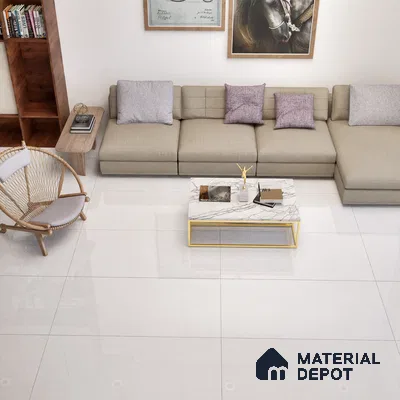 Marble Floor & Wall Tile | TL 05544 Alps Crystal White | 4ft x 2 ft Glossy Finish Vitrified Tile - 9 mm | Suitable For Living Room, Bedroom, Dining Area