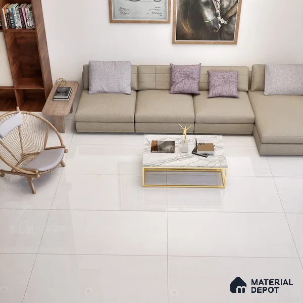 Marble Floor & Wall Tile | TL 05544 Alps Crystal White | 4ft x 2 ft Glossy Finish Vitrified Tile - 9 mm | Suitable For Living Room, Bedroom, Dining Area