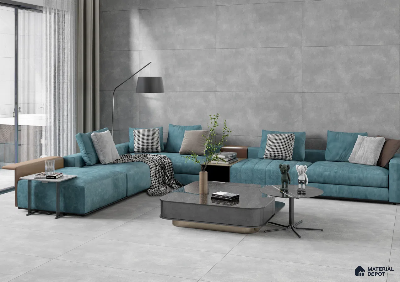 Industrial Chic Living Room with Teal Accents | Material Depot