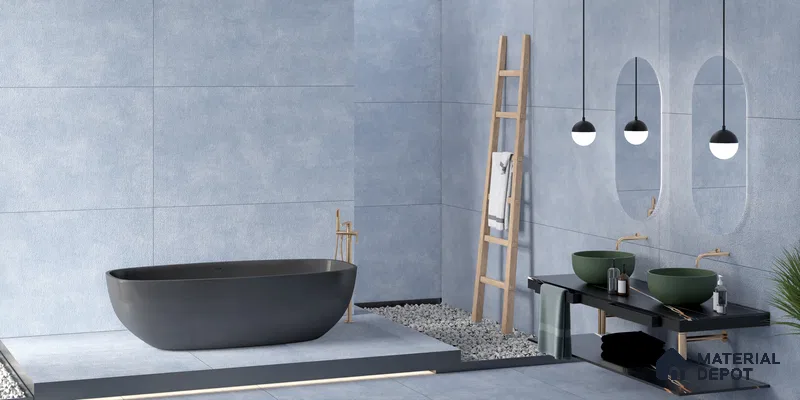 Serene Bathroom with Natural Textured Stone Finish | Material Depot