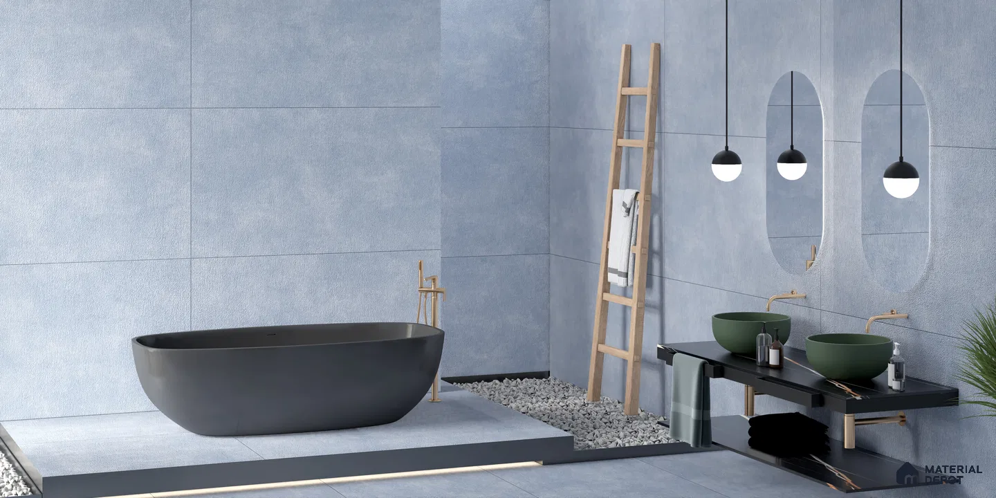 Serene Bathroom with Natural Textured Stone Finish | Material Depot