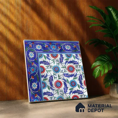 Moroccan Carpet Floor Tile TL 03046 A Corner 1 ft x 1 ft Matte Finish Digital Ceramic Tile - 9.5 mm | Suitable For Living Room, Kitchen, Bathroom | Please Expect a Slight Variation of Pattern (Sample)
