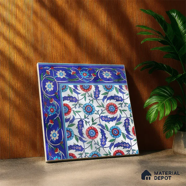 Moroccan Carpet Floor Tile TL 03046 A Corner 1 ft x 1 ft Matte Finish Digital Ceramic Tile - 9.5 mm | Suitable For Living Room, Kitchen, Bathroom | Please Expect a Slight Variation of Pattern (Sample)