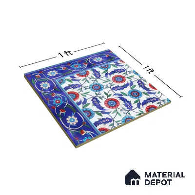 Moroccan Carpet Floor Tile TL 03046 A Corner 1 ft x 1 ft Matte Finish Digital Ceramic Tile - 9.5 mm | Suitable For Living Room, Kitchen, Bathroom | Please Expect a Slight Variation of Pattern (Sample)