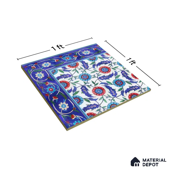 Moroccan Carpet Floor Tile TL 03046 A Corner 1 ft x 1 ft Matte Finish Digital Ceramic Tile - 9.5 mm | Suitable For Living Room, Kitchen, Bathroom | Please Expect a Slight Variation of Pattern (Sample)