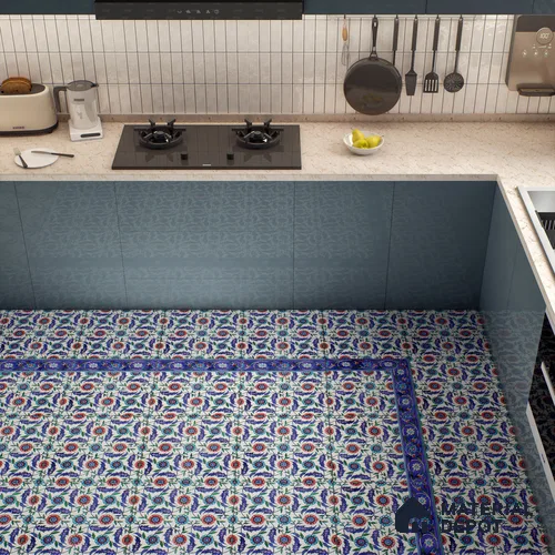 Moroccan Carpet Floor Tile TL 03046 A Corner 1 ft x 1 ft Matte Finish Digital Ceramic Tile - 9.5 mm | Suitable For Living Room, Kitchen, Dining Area | Please Expect a Slight Variation of Pattern