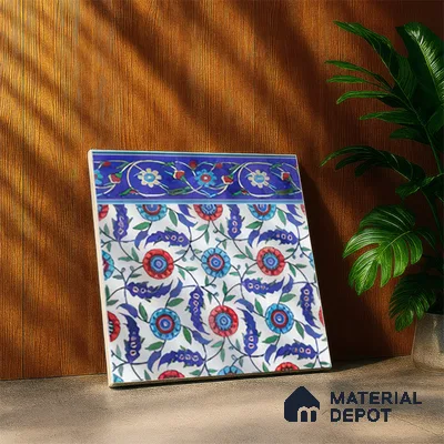 Moroccan Carpet Floor Tile TL 03046 B Border 1 ft x 1 ft Matte Finish Digital Ceramic Tile - 9.5 mm | Suitable For Living Room, Kitchen, Dining Area | Please Expect a Slight Variation of Pattern