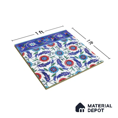 Moroccan Carpet Floor Tile TL 03046 B Border 1 ft x 1 ft Matte Finish Digital Ceramic Tile - 9.5 mm | Suitable For Living Room, Kitchen, Dining Area | Please Expect a Slight Variation of Pattern