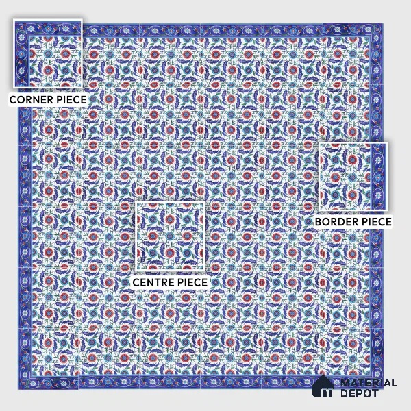 Moroccan Carpet Wall & Floor Tile TL 03046 C Centre 1 ft x 1 ft Matte Finish Digital Ceramic Tile - 9.5 mm | Suitable For Living Room, Kitchen, Bathroom | Please Expect a Slight Variation of Pattern (Sample)