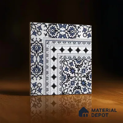 Moroccan Carpet Floor Tile TL 03047 A Corner 1 ft x 1 ft Matte Finish Digital Ceramic Tile - 9.5 mm | Suitable For Living Room, Kitchen, Bathroom | Please Expect a Slight Variation of Pattern (Sample)