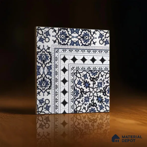 Moroccan Carpet Floor Tile TL 03047 A Corner 1 ft x 1 ft Matte Finish Digital Ceramic Tile - 9.5 mm | Suitable For Living Room, Kitchen, Bathroom | Please Expect a Slight Variation of Pattern (Sample)
