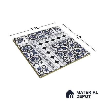Moroccan Carpet Floor Tile TL 03047 A Corner 1 ft x 1 ft Matte Finish Digital Ceramic Tile - 9.5 mm | Suitable For Living Room, Kitchen, Bathroom | Please Expect a Slight Variation of Pattern (Sample)