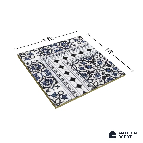 Moroccan Carpet Floor Tile TL 03047 A Corner 1 ft x 1 ft Matte Finish Digital Ceramic Tile - 9.5 mm | Suitable For Living Room, Kitchen, Bathroom | Please Expect a Slight Variation of Pattern (Sample)