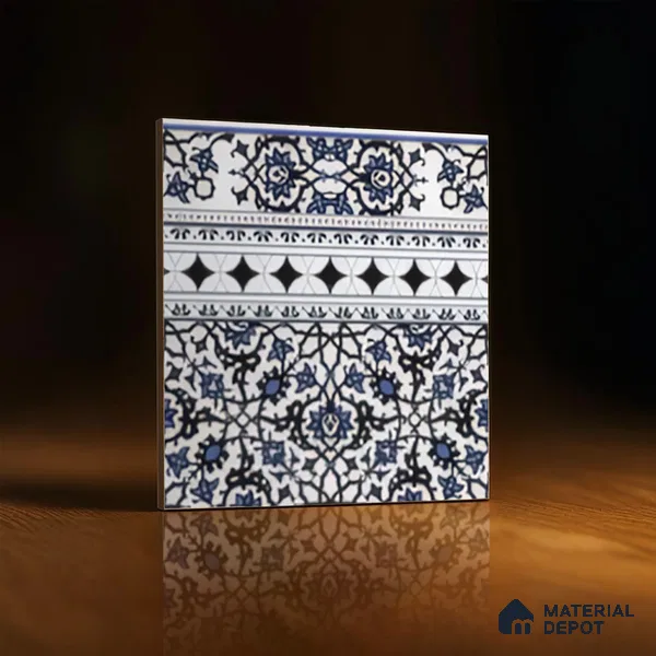 Moroccan Carpet Floor Tile TL 03047 B Border 1 ft x 1 ft Matte Finish Digital Ceramic Tile - 9.5 mm | Suitable For Living Room, Kitchen, Bathroom | Please Expect a Slight Variation of Pattern (Sample)