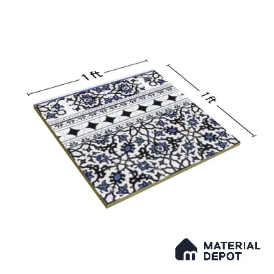 Moroccan Carpet Floor Tile TL 03047 B Border 1 ft x 1 ft Matte Finish Digital Ceramic Tile - 9.5 mm | Suitable For Living Room, Kitchen, Bathroom | Please Expect a Slight Variation of Pattern (Sample)