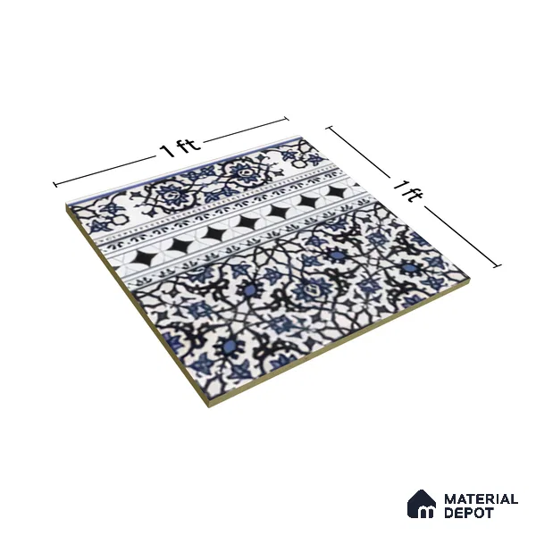 Moroccan Carpet Floor Tile TL 03047 B Border 1 ft x 1 ft Matte Finish Digital Ceramic Tile - 9.5 mm | Suitable For Living Room, Kitchen, Bathroom | Please Expect a Slight Variation of Pattern (Sample)