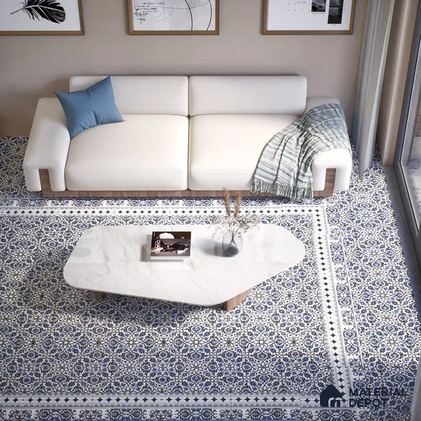 Moroccan Carpet Floor Tile TL 03047 B Border 1 ft x 1 ft Matte Finish Digital Ceramic Tile - 9.5 mm | Suitable For Living Room, Kitchen, Bathroom | Please Expect a Slight Variation of Pattern (Sample)