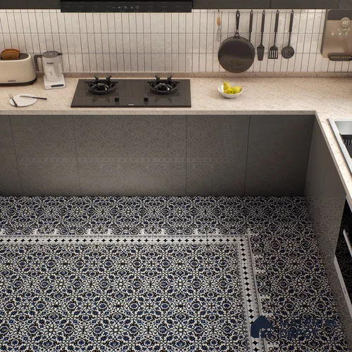 Moroccan Carpet Floor Tile TL 03047 B Border 1 ft x 1 ft Matte Finish Digital Ceramic Tile - 9.5 mm | Suitable For Living Room, Kitchen, Bathroom | Please Expect a Slight Variation of Pattern