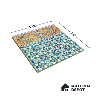 Moroccan Carpet Floor Tile TL 03049 B Border 1 ft x 1 ft Matte Finish Digital Ceramic Tile - 9.5 mm | Suitable For Living Room, Kitchen, Bathroom | Please Expect a Slight Variation of Pattern (Sample)