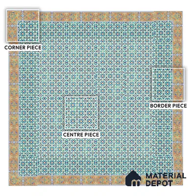 Moroccan Carpet Floor Tile TL 03049 B Border 1 ft x 1 ft Matte Finish Digital Ceramic Tile - 9.5 mm | Suitable For Living Room, Kitchen, Bathroom | Please Expect a Slight Variation of Pattern (Sample)