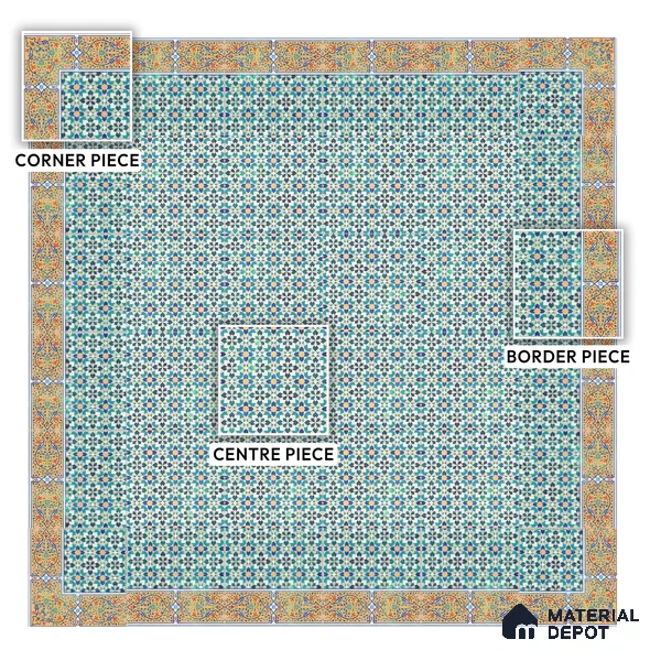 Moroccan Carpet Floor Tile TL 03049 B Border 1 ft x 1 ft Matte Finish Digital Ceramic Tile - 9.5 mm | Suitable For Living Room, Kitchen, Bathroom | Please Expect a Slight Variation of Pattern (Sample)