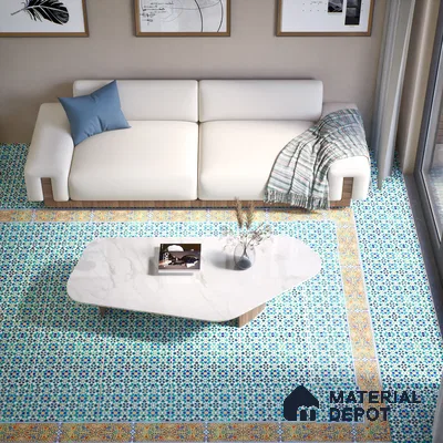Moroccan Carpet Floor Tile TL 03049 B Border 1 ft x 1 ft Matte Finish Digital Ceramic Tile - 9.5 mm | Suitable For Living Room, Kitchen, Bathroom | Please Expect a Slight Variation of Pattern (Sample)