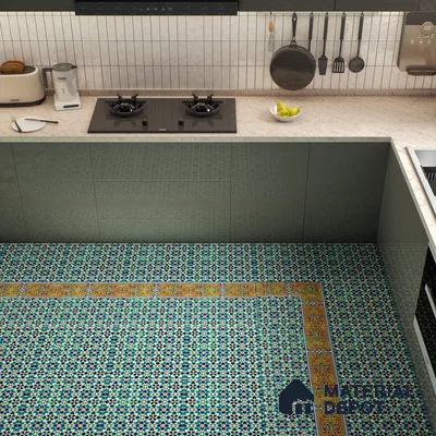 Moroccan Carpet Floor Tile TL 03049 B Border 1 ft x 1 ft Matte Finish Digital Ceramic Tile - 9.5 mm | Suitable For Living Room, Kitchen, Bathroom | Please Expect a Slight Variation of Pattern (Sample)