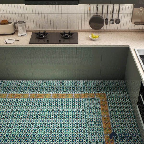 Moroccan Carpet Floor Tile TL 03049 B Border 1 ft x 1 ft Matte Finish Digital Ceramic Tile - 9.5 mm | Suitable For Living Room, Kitchen, Bathroom | Please Expect a Slight Variation of Pattern (Sample)