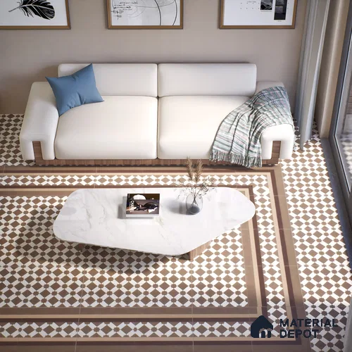 Moroccan Carpet Floor Tile TL 03079 A Corner 1 ft x 1 ft Matte Finish Digital Ceramic Tile - 9.5 mm | Suitable For Living Room, Kitchen, Dining Area | Please Expect a Slight Variation of Pattern