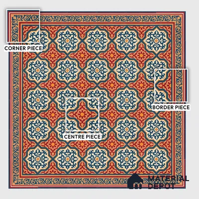 Moroccan Carpet Tile TL 03080 B Border 1 ft x 1 ft Matte Finish Digital Ceramic Tile - 9.5 mm | Suitable For Living Room, Kitchen, Bathroom | Please Expect a Slight Variation of Pattern (Sample)