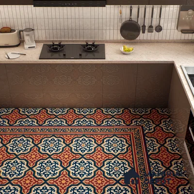 Moroccan Carpet Tile TL 03080 B Border 1 ft x 1 ft Matte Finish Digital Ceramic Tile - 9.5 mm | Suitable For Living Room, Kitchen, Bathroom | Please Expect a Slight Variation of Pattern (Sample)