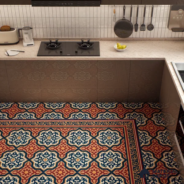 Moroccan Carpet Tile TL 03080 B Border 1 ft x 1 ft Matte Finish Digital Ceramic Tile - 9.5 mm | Suitable For Living Room, Kitchen, Bathroom | Please Expect a Slight Variation of Pattern (Sample)