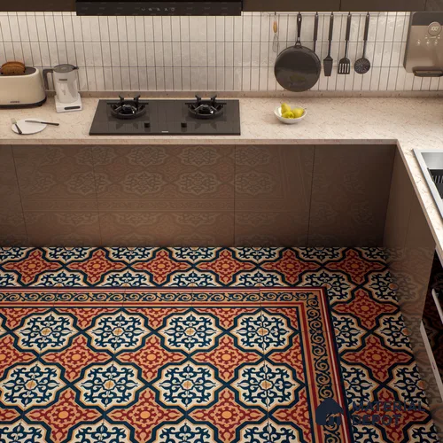 Moroccan Carpet Tile TL 03080 B Border 1 ft x 1 ft Matte Finish Digital Ceramic Tile - 9.5 mm | Suitable For Living Room, Kitchen, Dining Area | Please Expect a Slight Variation of Pattern