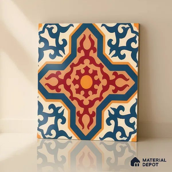 Moroccan Carpet Wall & Floor Tile TL 03080 C Centre 1 ft x 1 ft Matte Finish Digital Ceramic Tile - 9.5 mm | Suitable For Living Room, Kitchen, Bathroom | Please Expect a Slight Variation of Pattern (Sample)